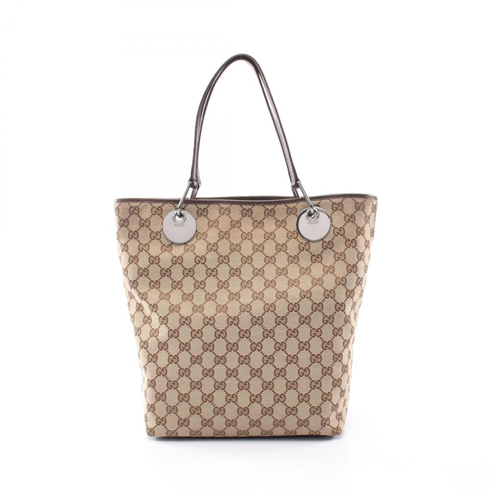 Gucci Joy GG Canvas Leather Tote Bag Tan